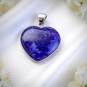 Purple Lepidolite Heart Shaped Sterling Silver Artisan Made Pendant  1.25”
